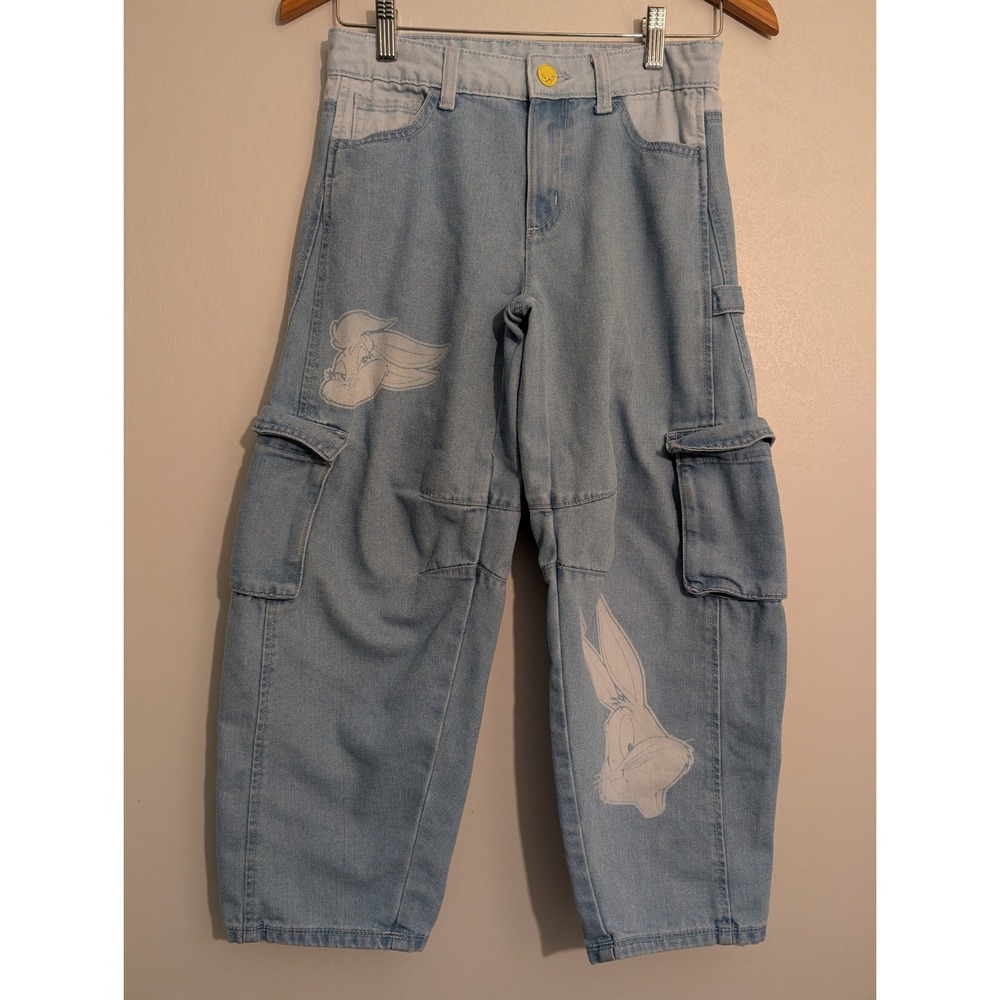 Justice Looney‎ Tunes Kids Light Wash Cargo Jeans Bugs Lola Bunny Blue Size 12